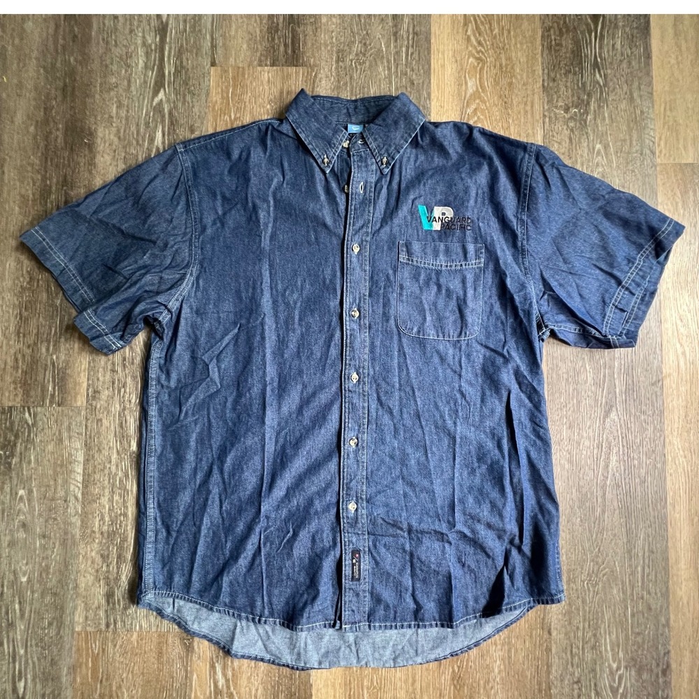 Port and Company Denim Shirt Mens XL Blue Short Sleeve Vanguard Pacific cotton